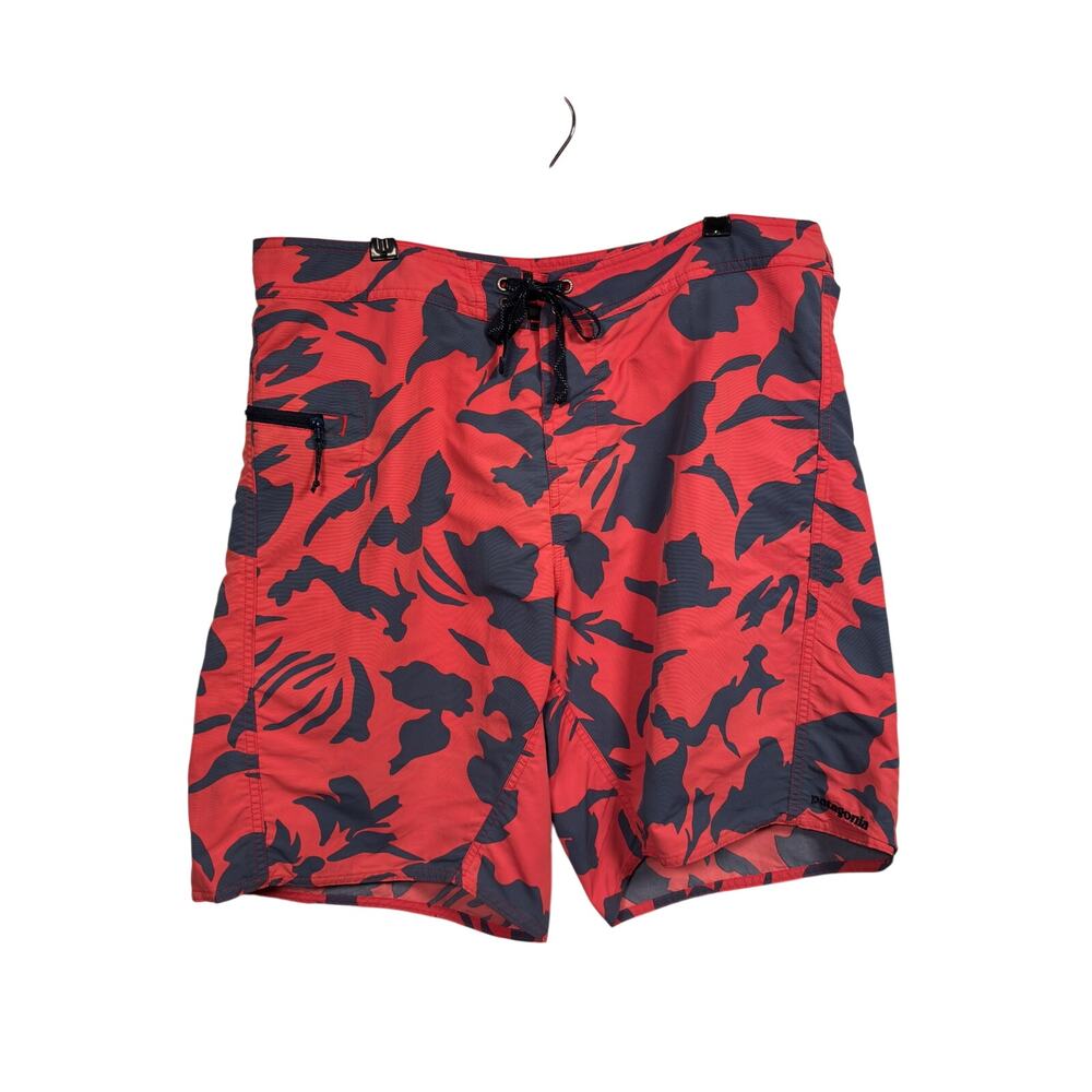 Patagonia Board Shorts Mens 36 Adzuki Red Blue Wavefarer 9.5" Akina Floral Swim